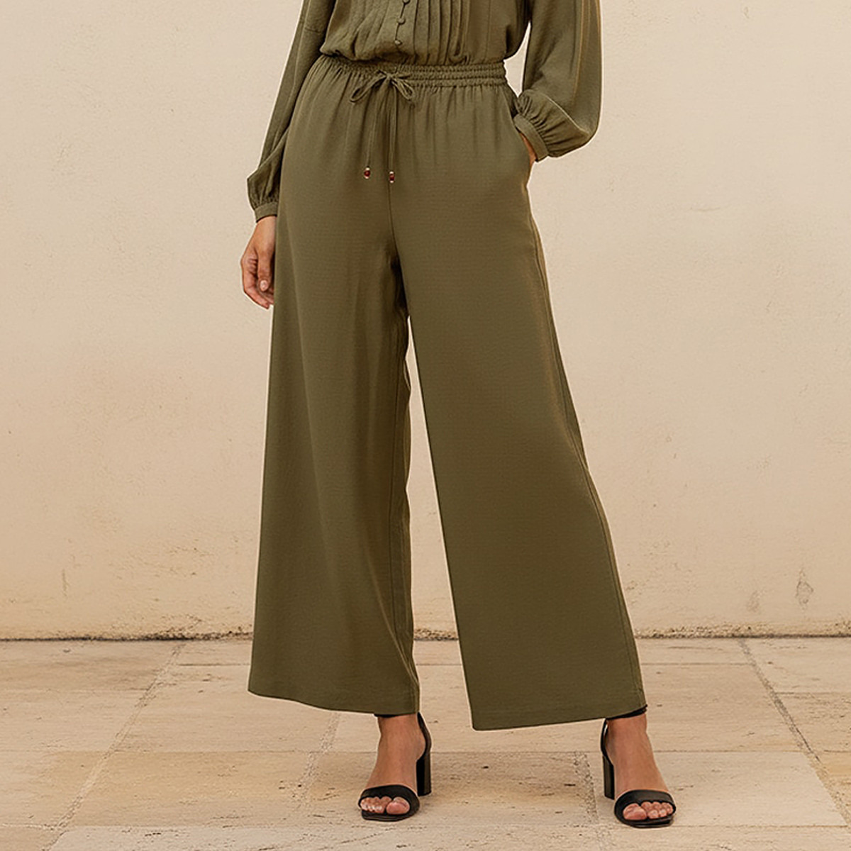 Straight Fit Drawstring Waist Linen Pants-women-clothing-bottoms-trousers-image-1