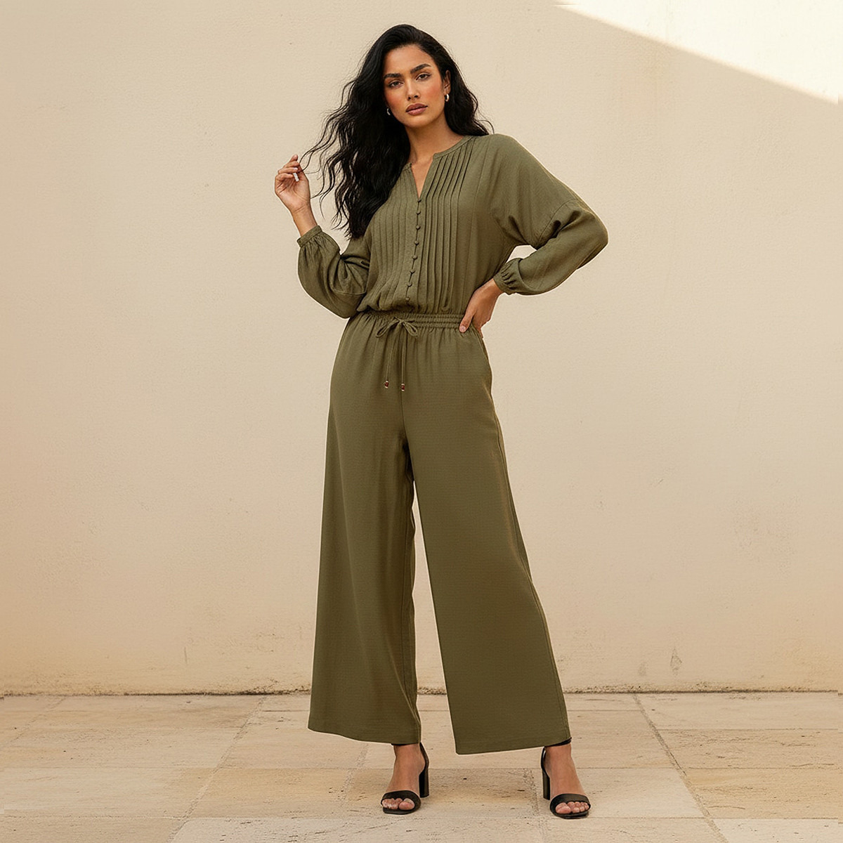 Straight Fit Drawstring Waist Linen Pants-women-clothing-bottoms-trousers-image-3