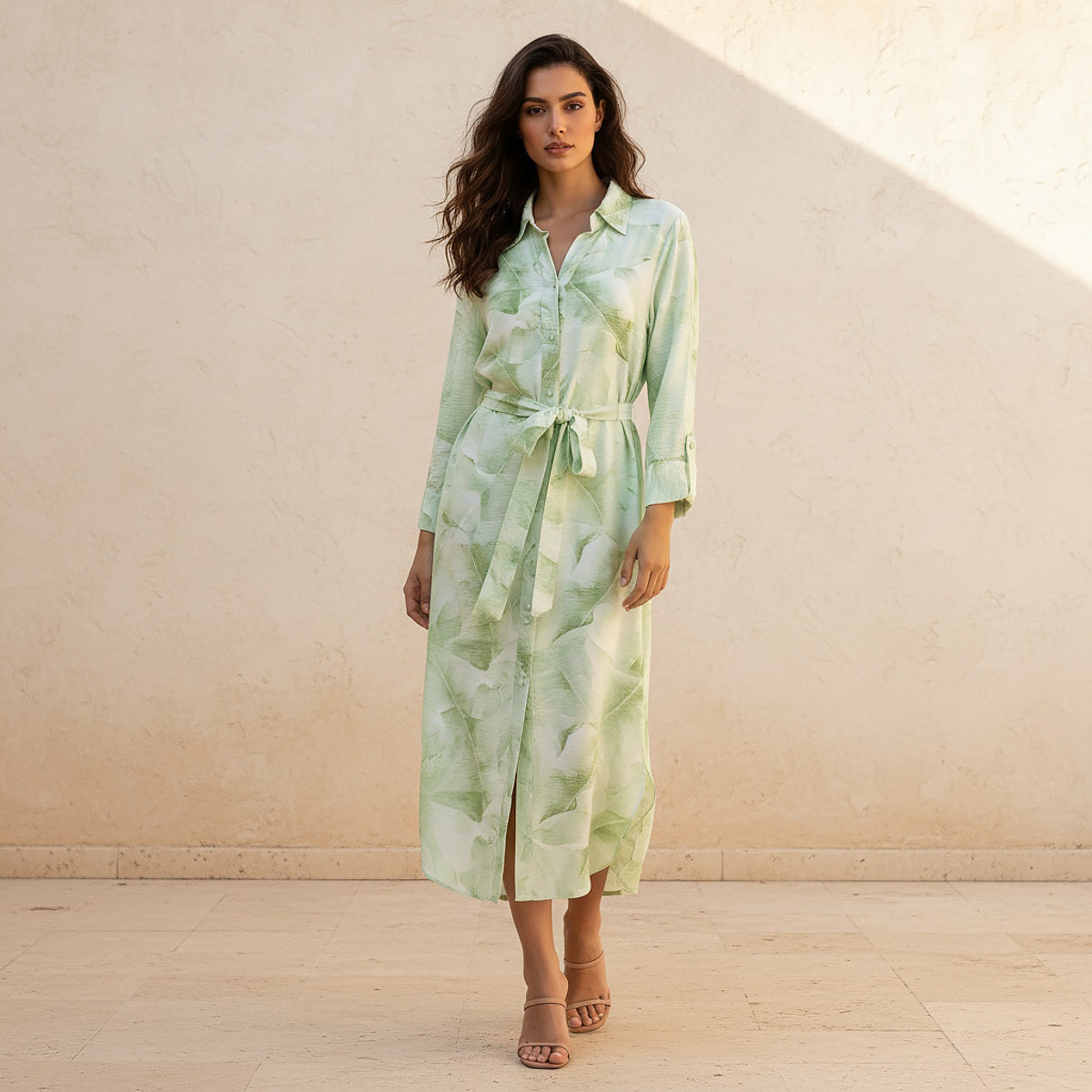 Printed A-line Women Shirt Dress with Tie-Up Belt-women-clothing-dresses-image-1