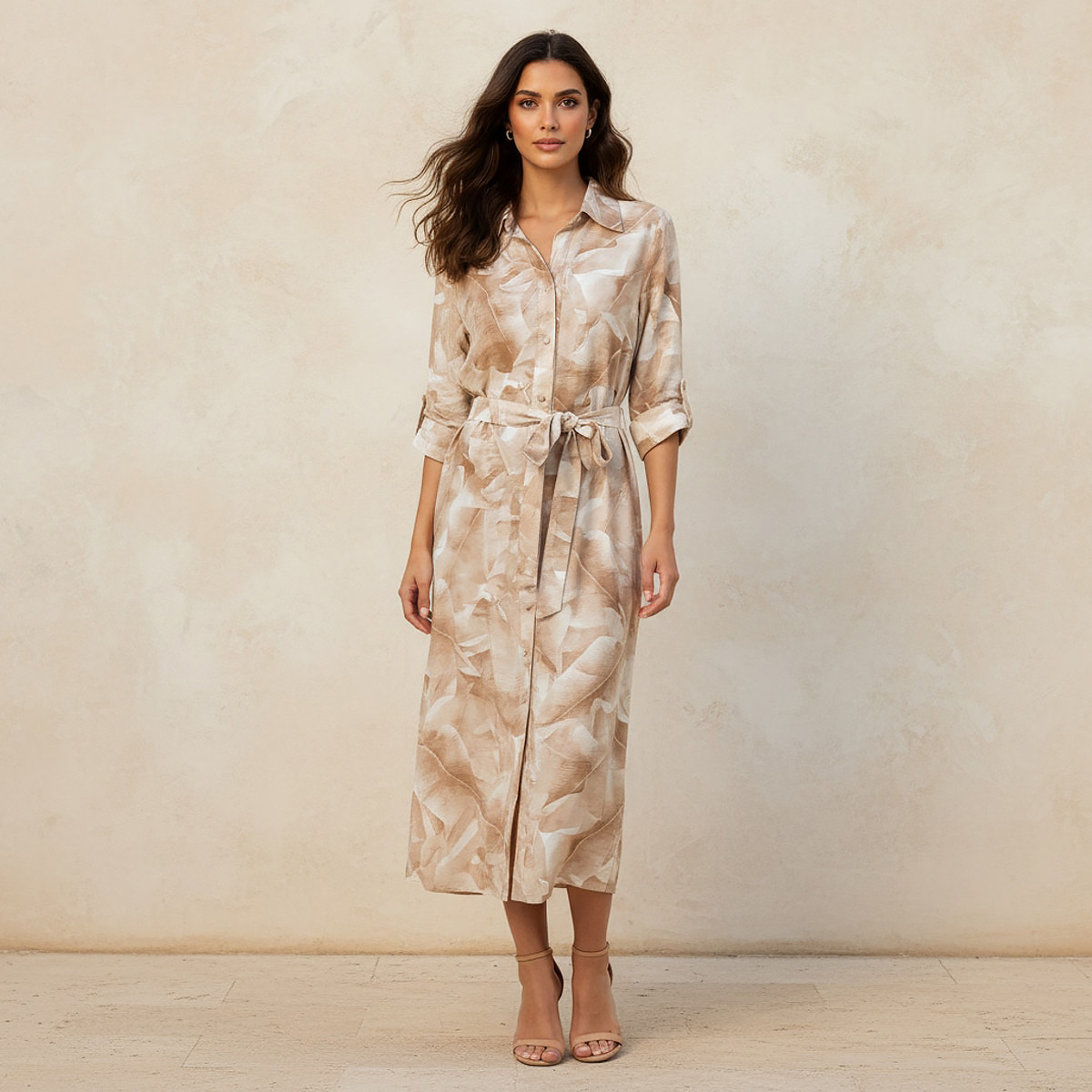 Printed A-line Women Shirt Dress with Tie-Up Belt-women-clothing-dresses-image-1