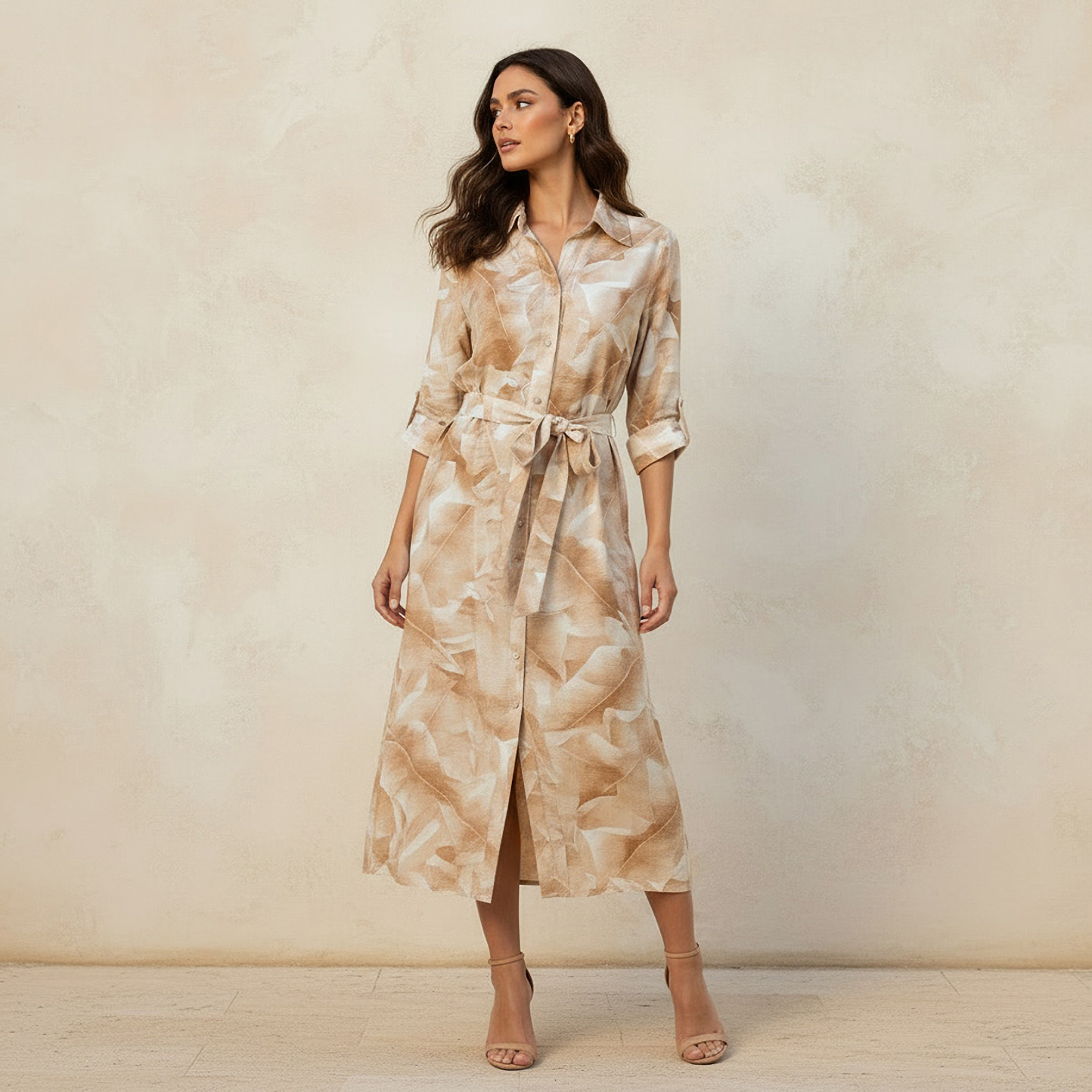 Printed A-line Women Shirt Dress with Tie-Up Belt-women-clothing-dresses-image-3
