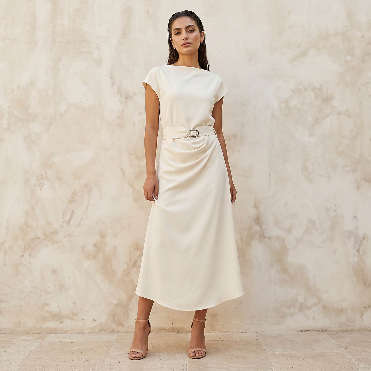فستان ميدي بثنيات ناعمة وحزام خصر أنيق-women-clothing-dresses-image-1