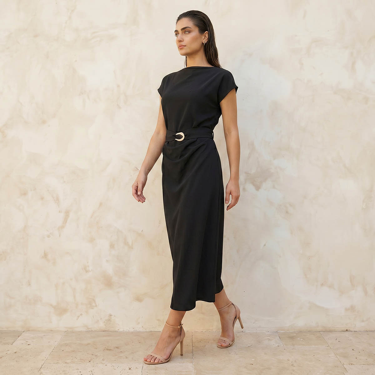 فستان ميدي بثنيات ناعمة وحزام خصر أنيق-women-clothing-dresses-image-3