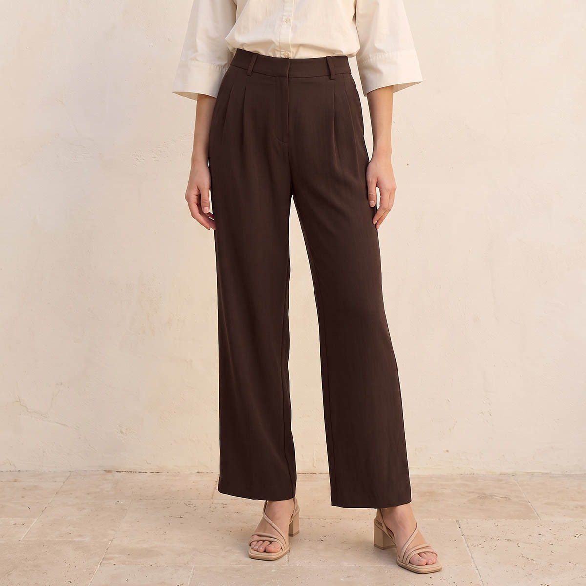 Splash Smart Straight Fit Belt Loop Waist Pleated Trousers-women-clothing-trousers-image-1