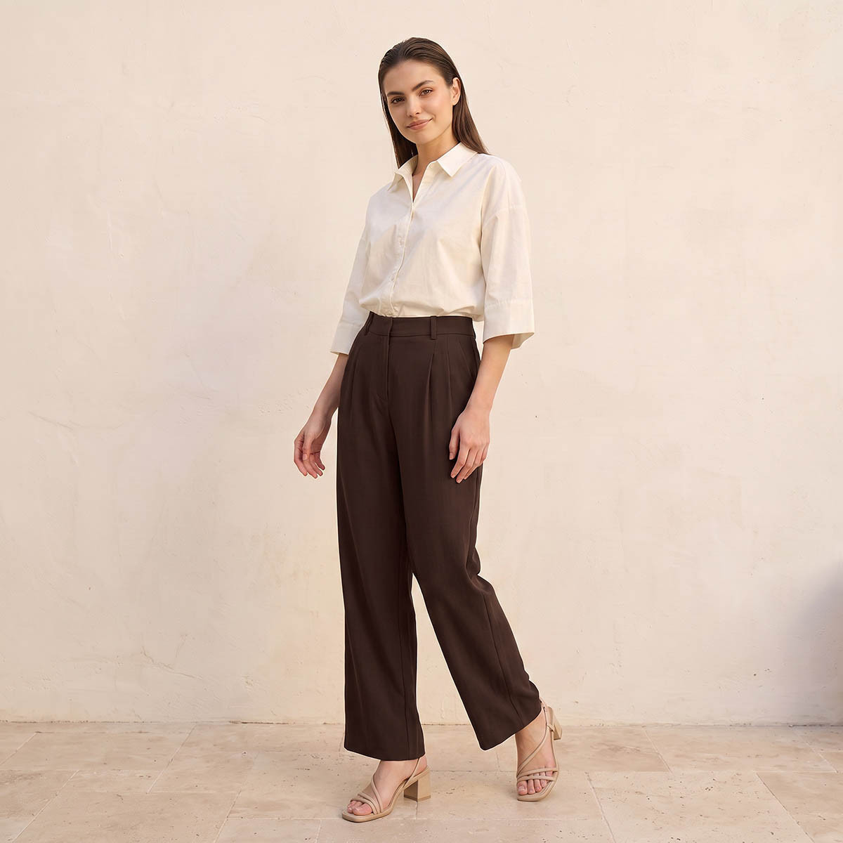 Splash Smart Straight Fit Belt Loop Waist Pleated Trousers-women-clothing-trousers-image-5