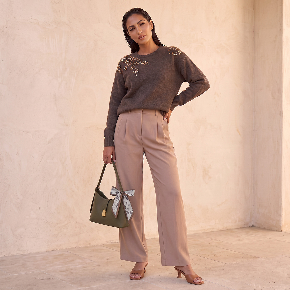 Splash Smart Straight Fit Belt Loop Waist Pleated Trousers-women-clothing-trousers-image-3