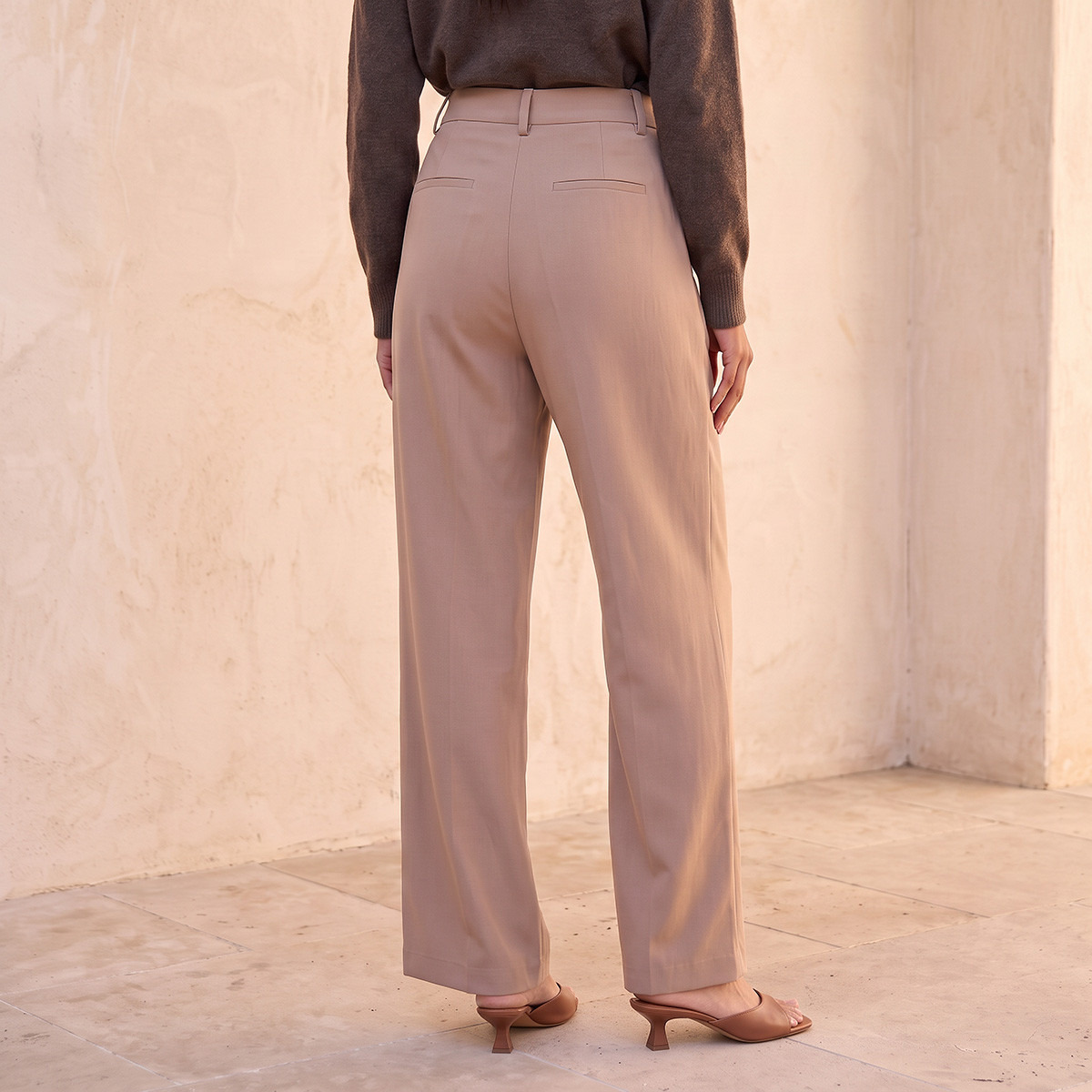 Splash Smart Straight Fit Belt Loop Waist Pleated Trousers-women-clothing-trousers-image-4