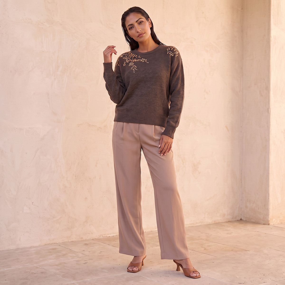 Splash Smart Straight Fit Belt Loop Waist Pleated Trousers-women-clothing-trousers-image-5