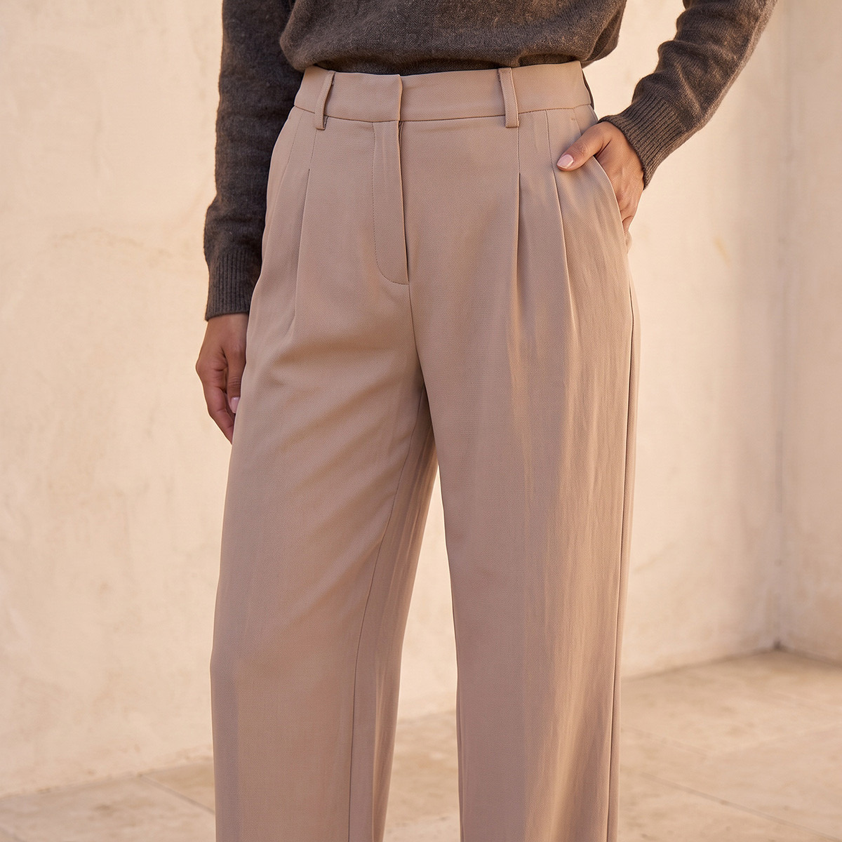 Splash Smart Straight Fit Belt Loop Waist Pleated Trousers-women-clothing-trousers-image-6