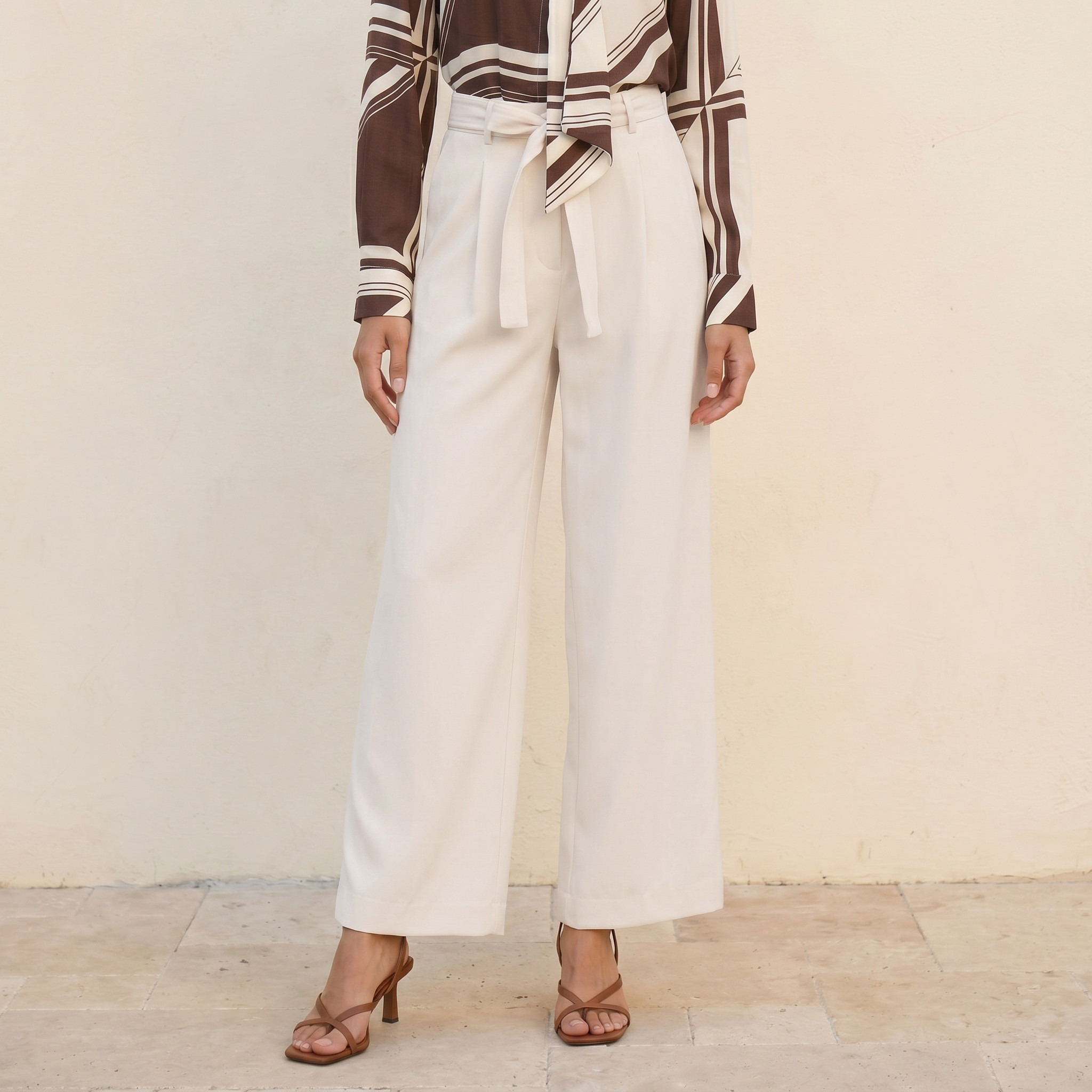 Splash Smart Straight Fit Trousers with Belt-women-clothing-trousers-image-1