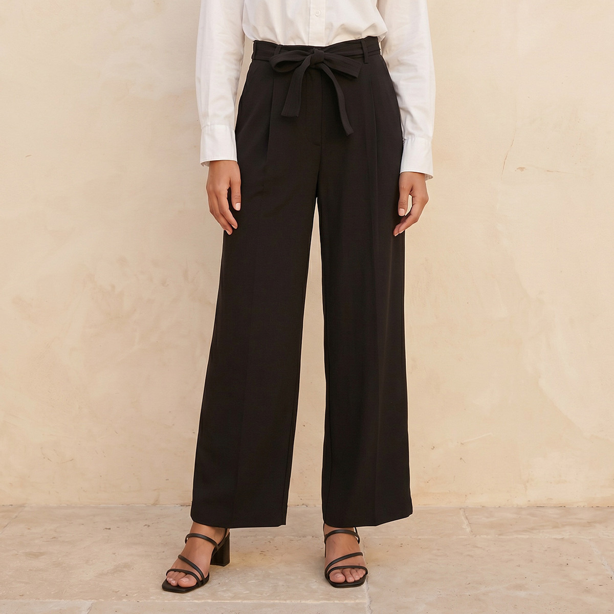 Splash Smart Straight Fit Trousers with Belt-women-clothing-trousers-image-1
