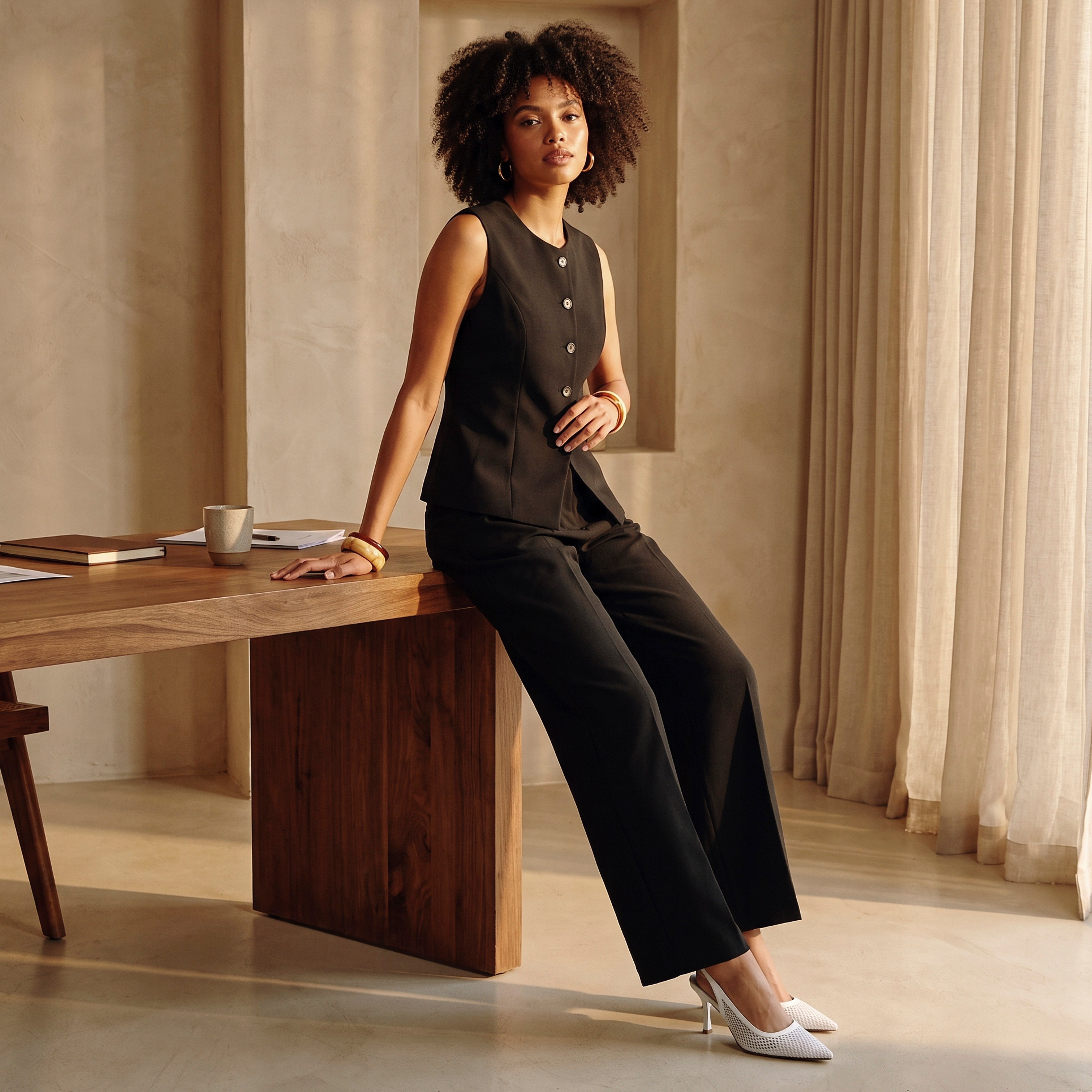 بنطلون بقصّة مستقيمة وحزام من سبلاش سمارت-women-clothing-trousers-image-1