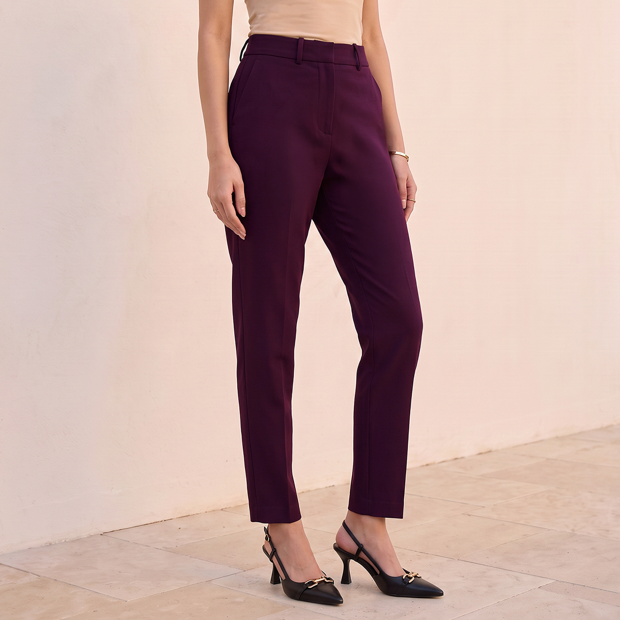 Splash Smart Slim Fit Trousers with Pockets-women-clothing-trousers-image-1