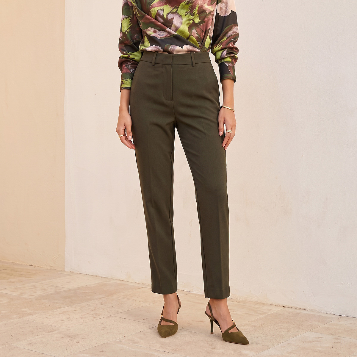 Splash Smart Slim Fit Trousers with Pockets-women-clothing-trousers-image-1