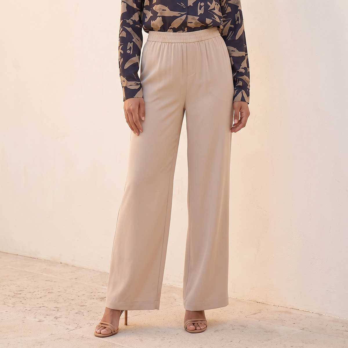 Splash Smart Wide Leg Elastic Waist Pants-women-clothing-trousers-image-1