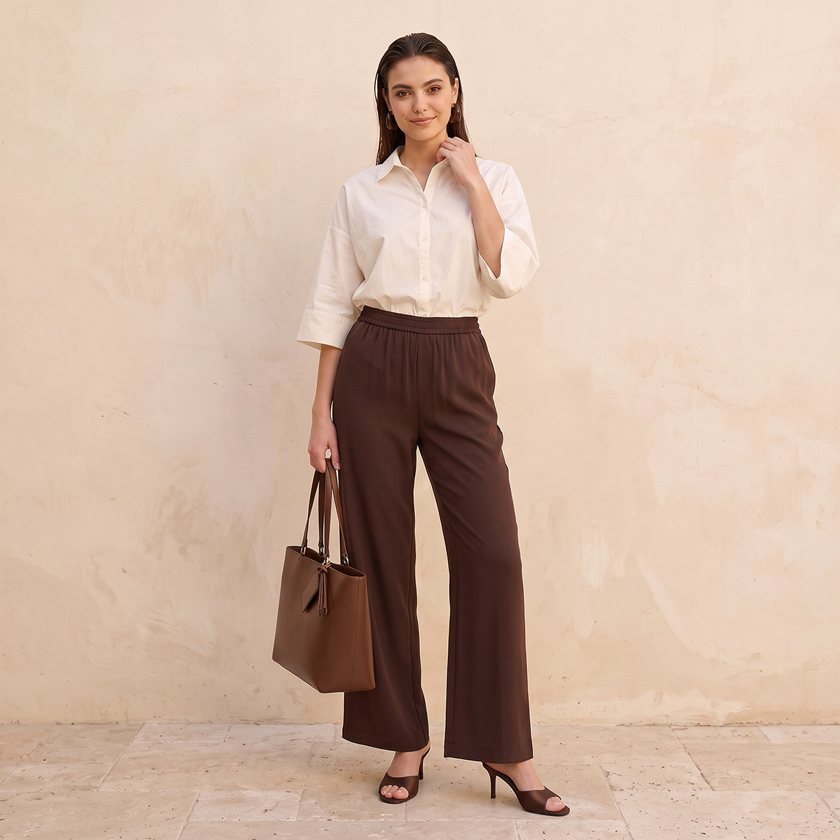 Splash Smart Wide Leg Elastic Waist Pants-women-clothing-trousers-image-3