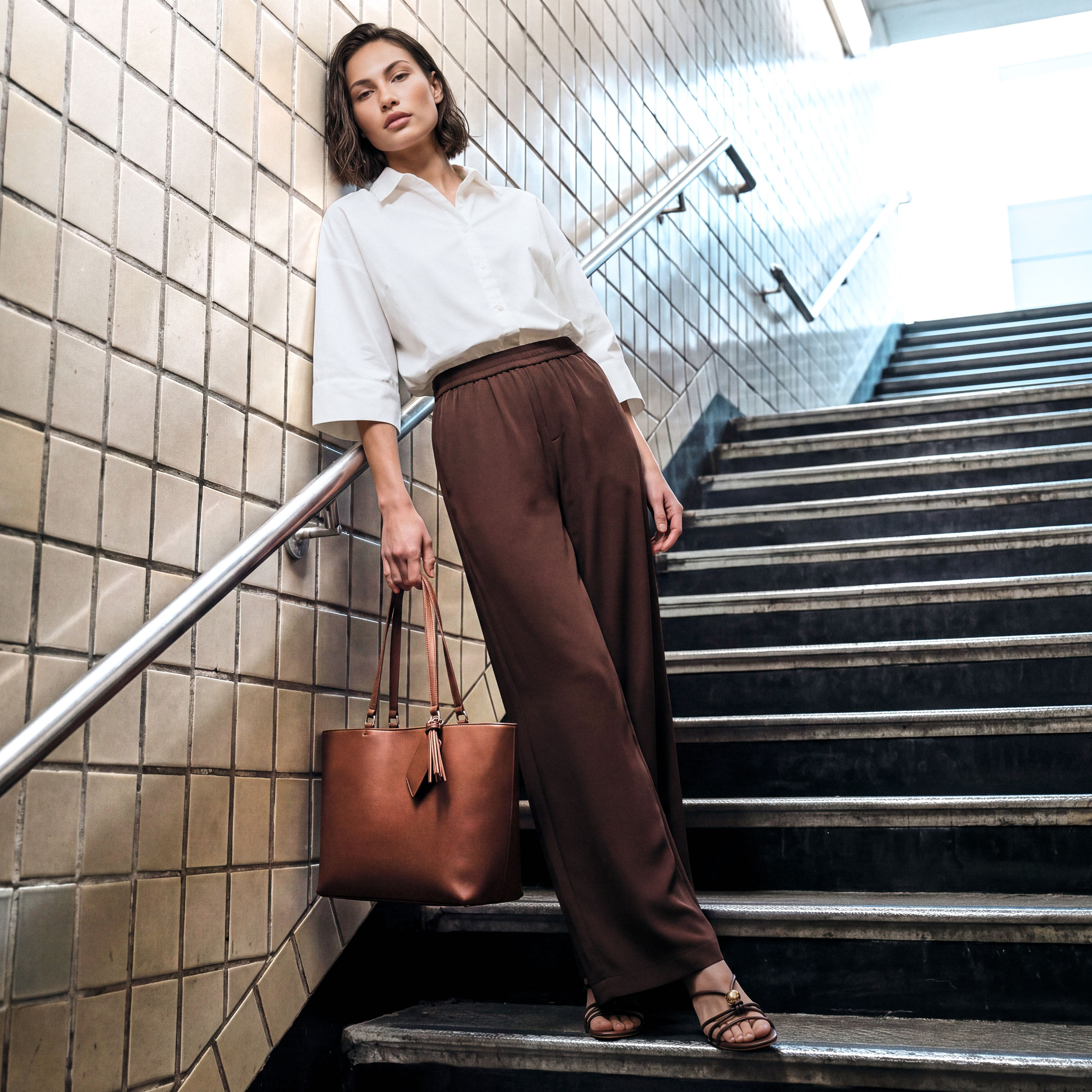 Splash Smart Wide Leg Elastic Waist Pants-women-clothing-trousers-image-1
