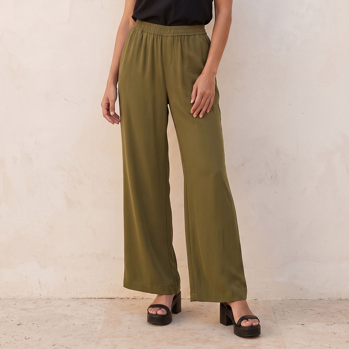 Splash Smart Wide Leg Elastic Waist Pants-women-clothing-trousers-image-1