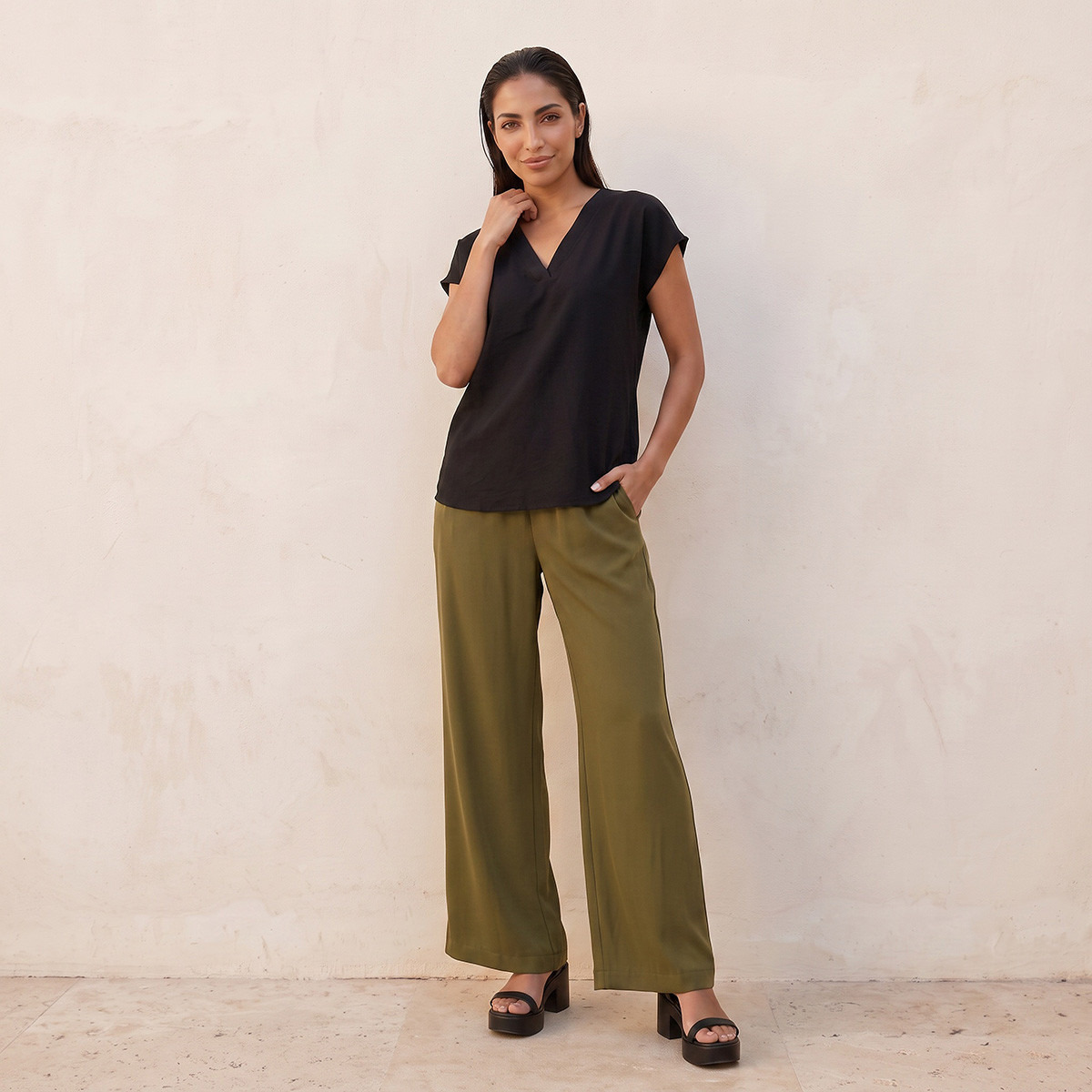 Splash Smart Wide Leg Elastic Waist Pants-women-clothing-trousers-image-3