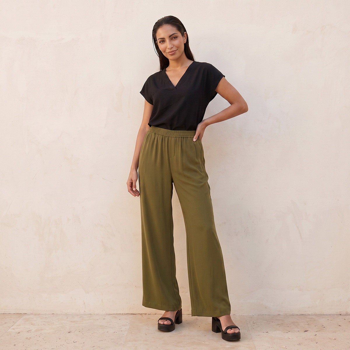 Splash Smart Wide Leg Elastic Waist Pants-women-clothing-trousers-image-5
