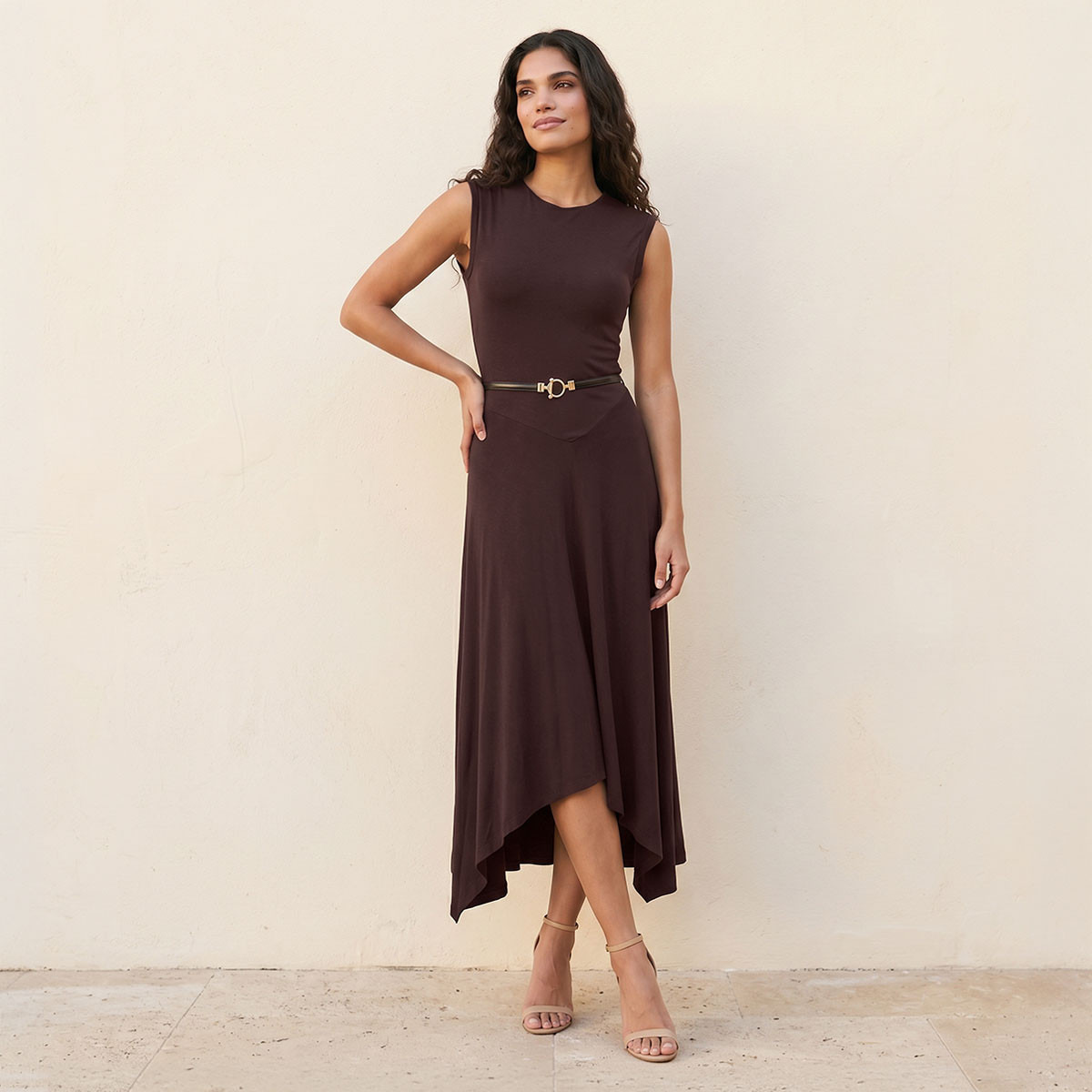 Splash Smart Sleeveless Midi Length Dress with Asymmetrical Hem-women-clothing-dresses-image-1
