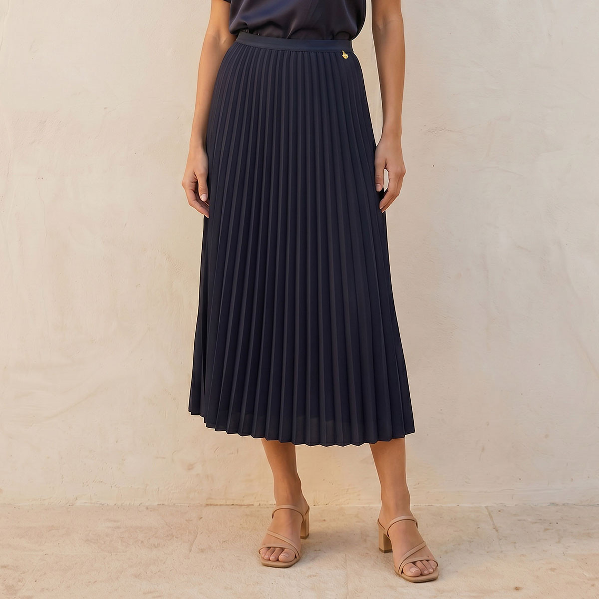 Splash Smart Midi Length Skirt with Pleated Detail-women-clothing-skirts-image-1