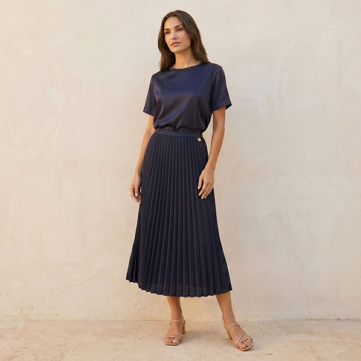 Splash Smart Midi Length Skirt with Pleated Detail-women-clothing-skirts-image-3
