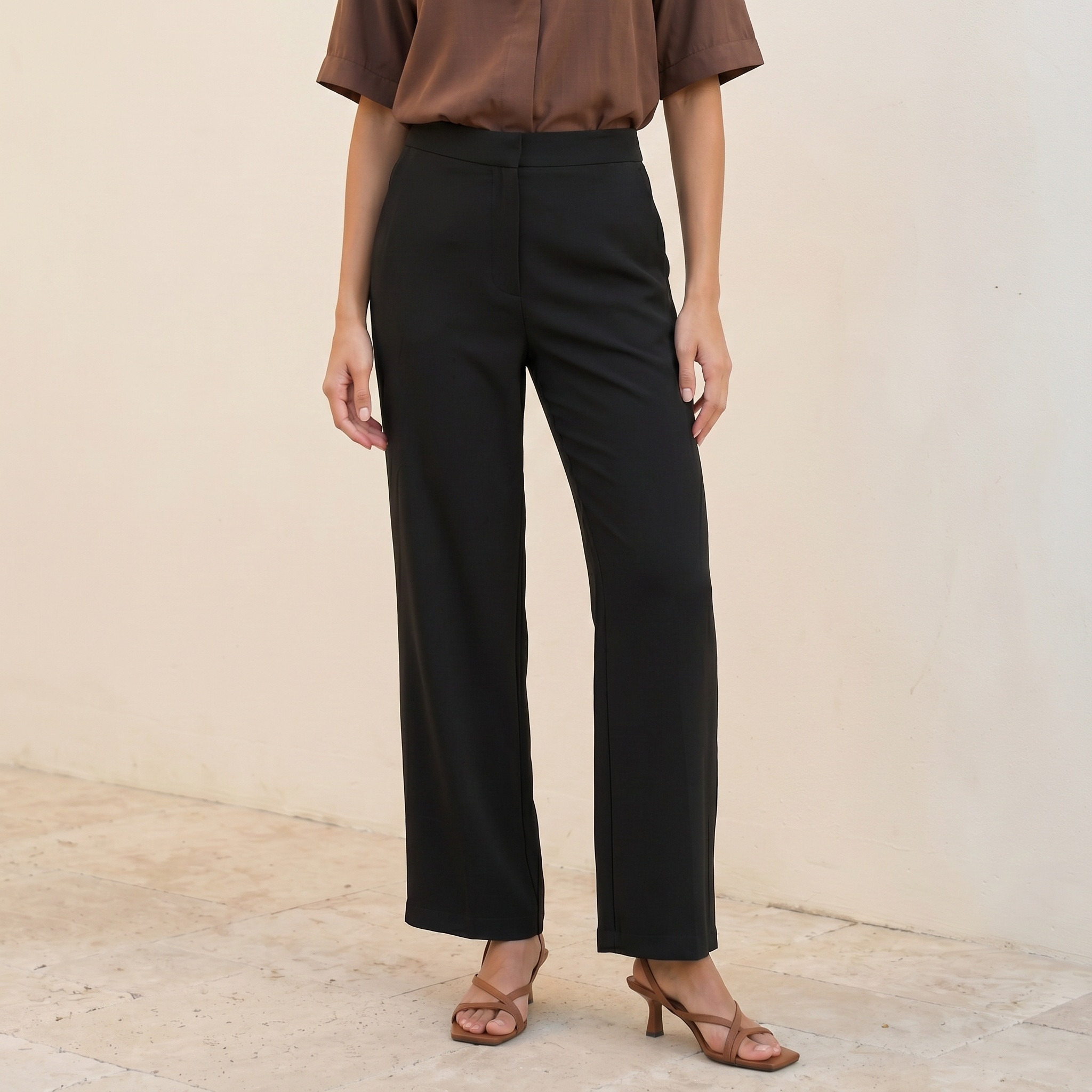 Splash Smart Straight Fit Elasticated Waist Trousers-women-clothing-trousers-image-1
