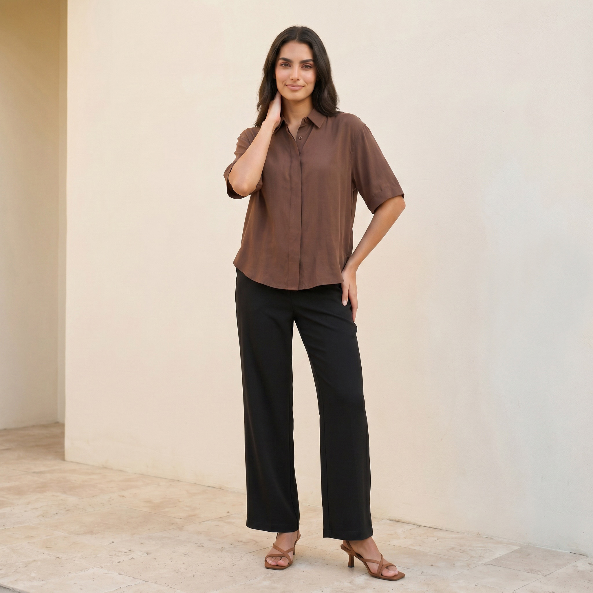 Splash Smart Straight Fit Elasticated Waist Trousers-women-clothing-trousers-image-3