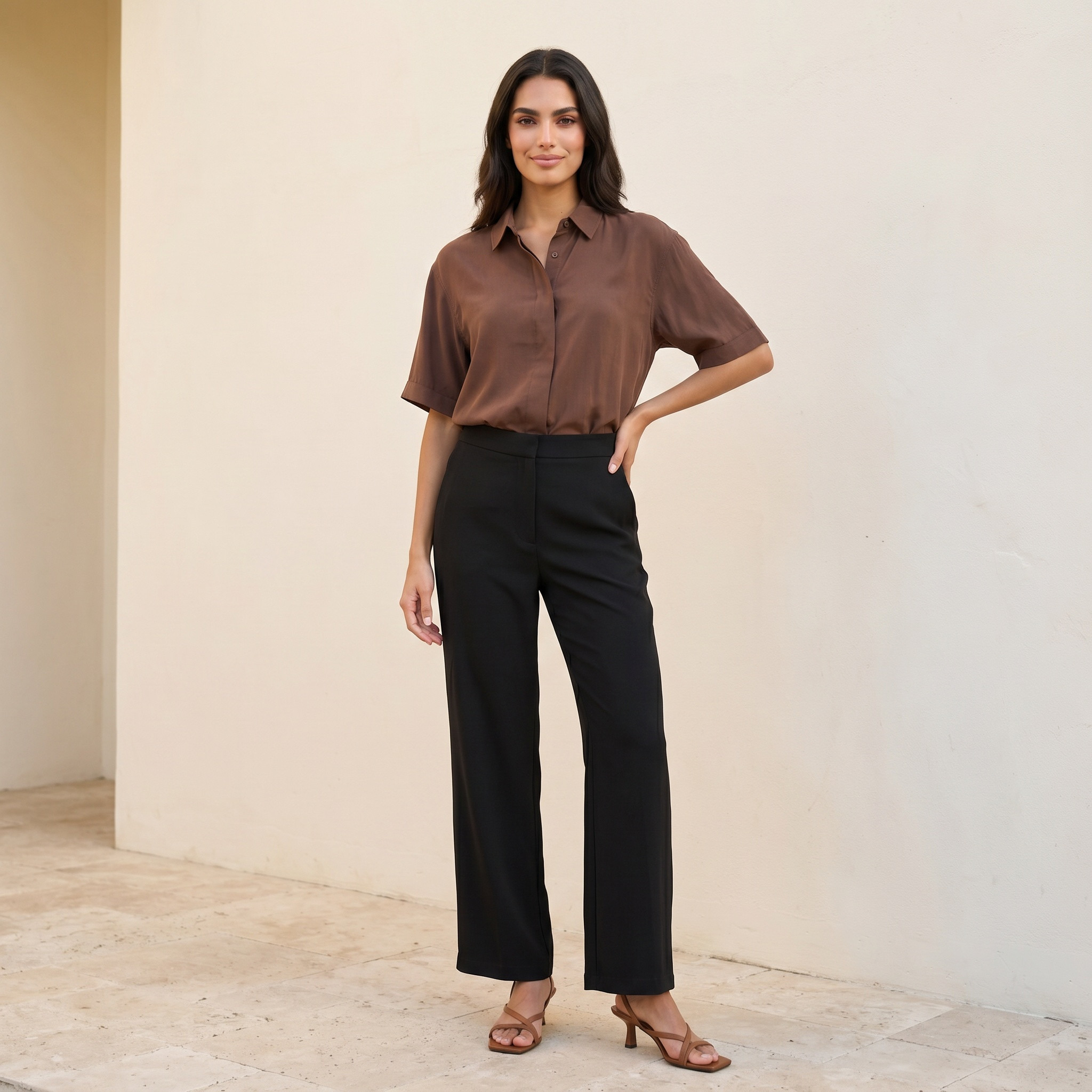 Splash Smart Straight Fit Elasticated Waist Trousers-women-clothing-trousers-image-5