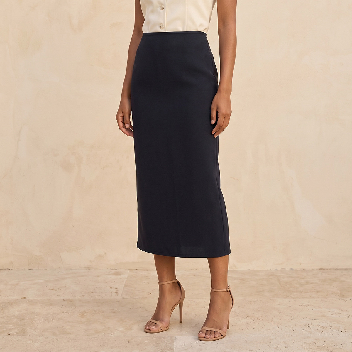 Splash Smart Midi Length Column Skirt with Slit Detail-women-clothing-skirts-image-1