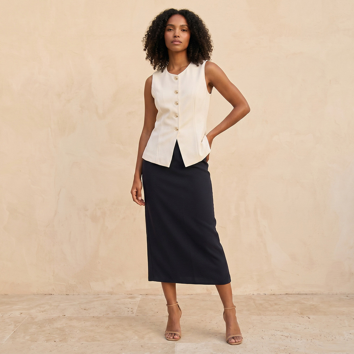 Splash Smart Midi Length Column Skirt with Slit Detail-women-clothing-skirts-image-3