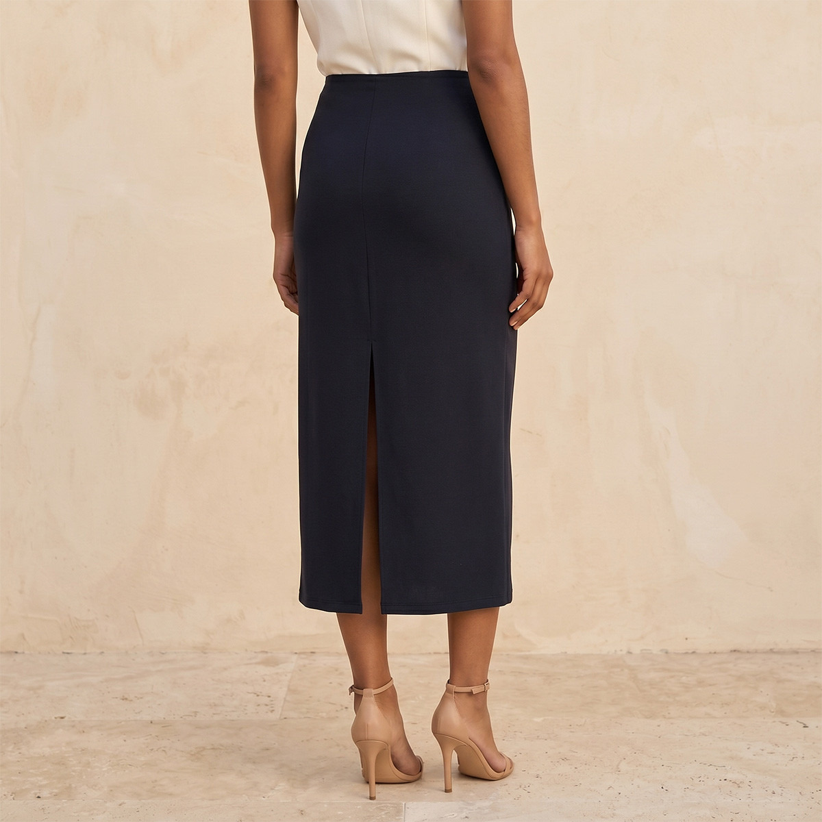 Splash Smart Midi Length Column Skirt with Slit Detail-women-clothing-skirts-image-4