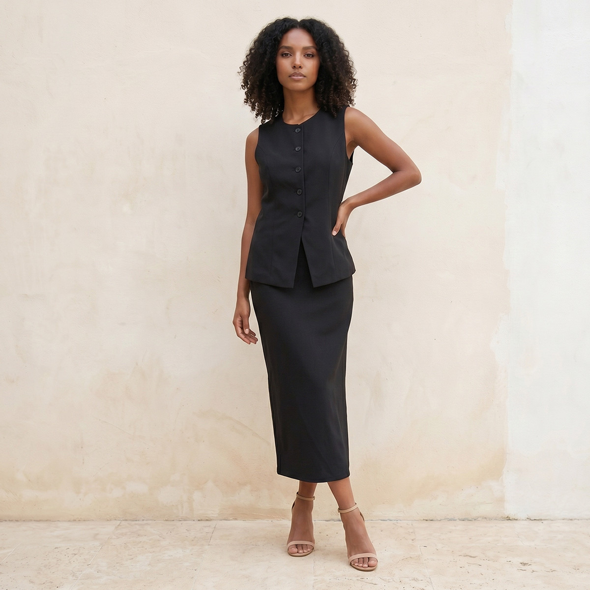 Splash Smart Midi Length Column Skirt with Slit Detail-women-clothing-skirts-image-3