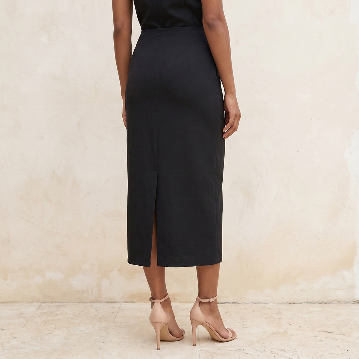 Splash Smart Midi Length Column Skirt with Slit Detail-women-clothing-skirts-image-4