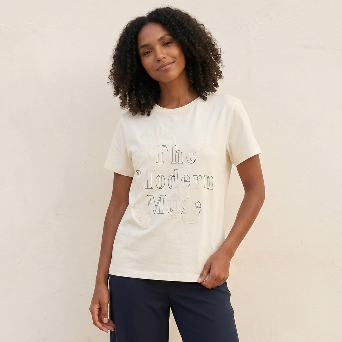 Splash Smart Cotton T-shirt with Floral Applique-women-clothing-tshirts-image-1