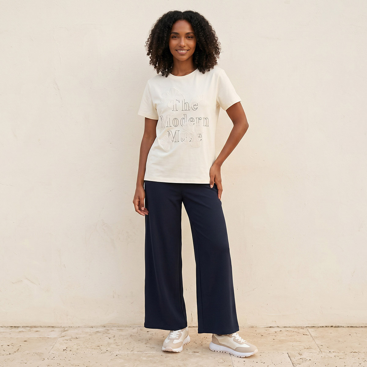 Splash Smart Cotton T-shirt with Floral Applique-women-clothing-tshirts-image-3