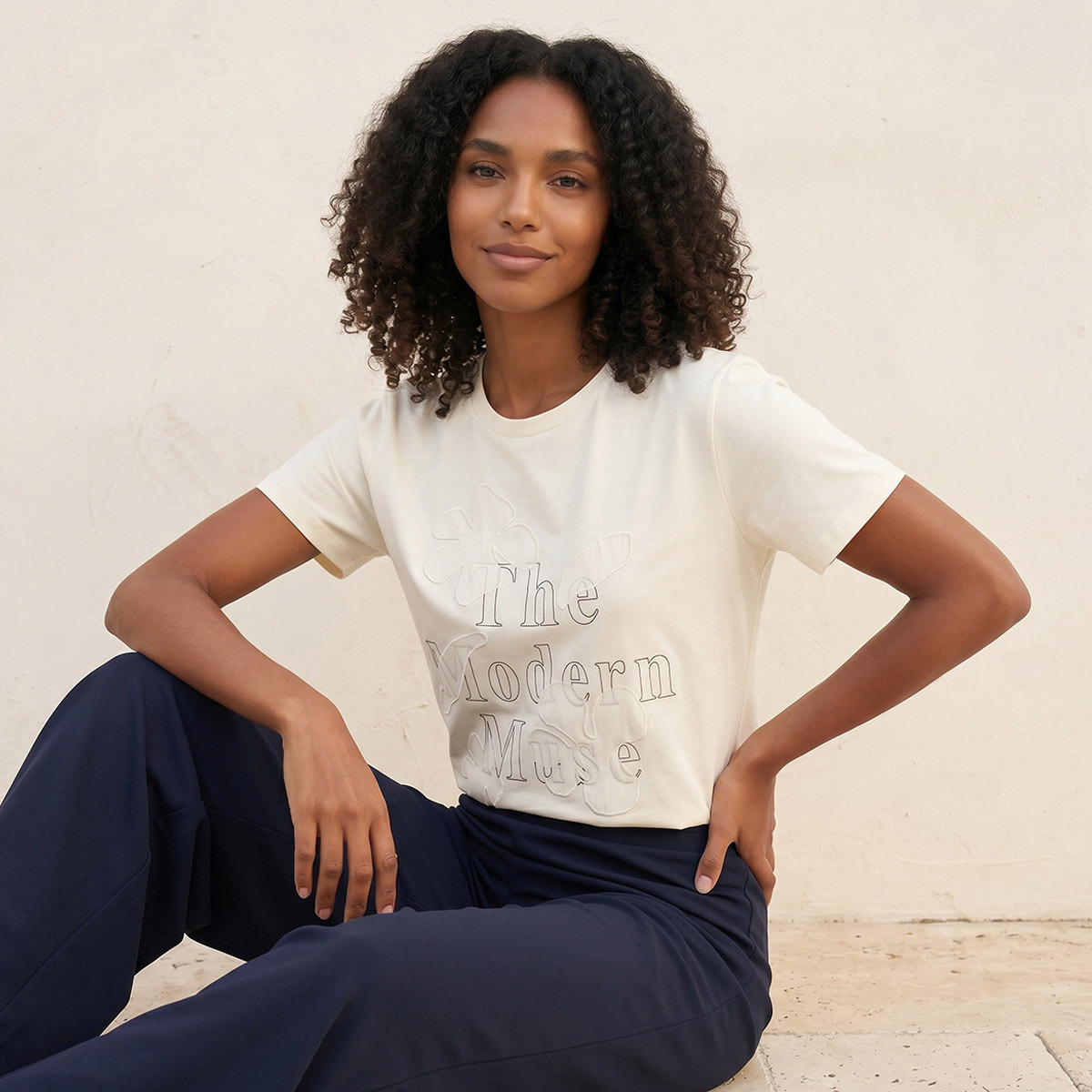 Splash Smart Cotton T-shirt with Floral Applique-women-clothing-tshirts-image-5