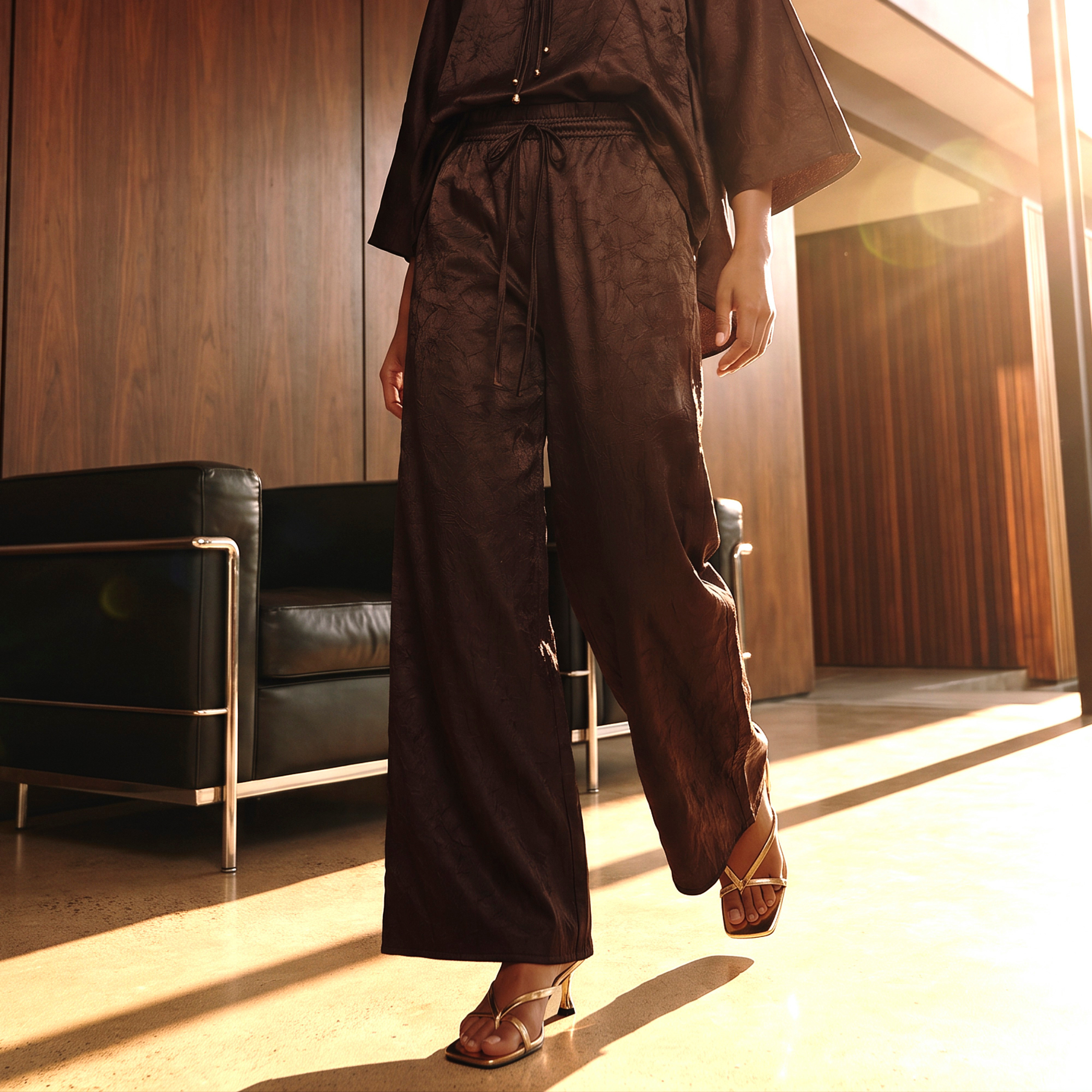 بنطلون بارز الملمس بساق واسعة من سبلاش سمارت-women-clothing-trousers-image-1