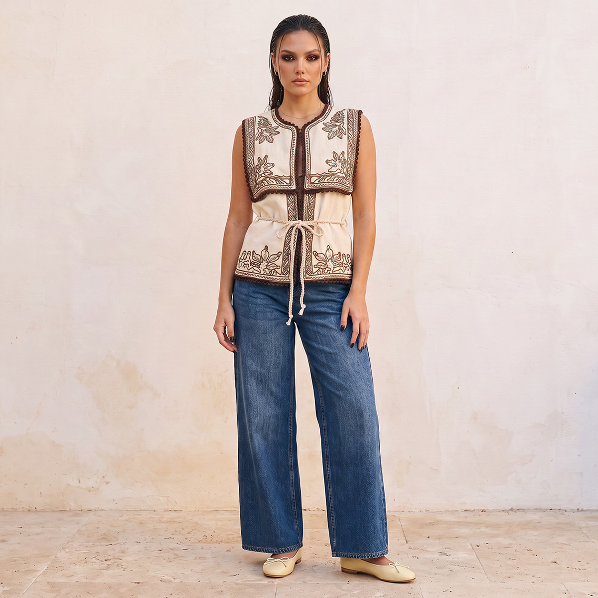 Splash Smart Sleeveless Waistcoat with Embroidery-women-winterwear-coatsandjackets-waistcoats-image-2