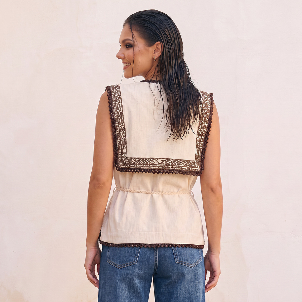 Splash Smart Sleeveless Waistcoat with Embroidery-women-winterwear-coatsandjackets-waistcoats-image-3