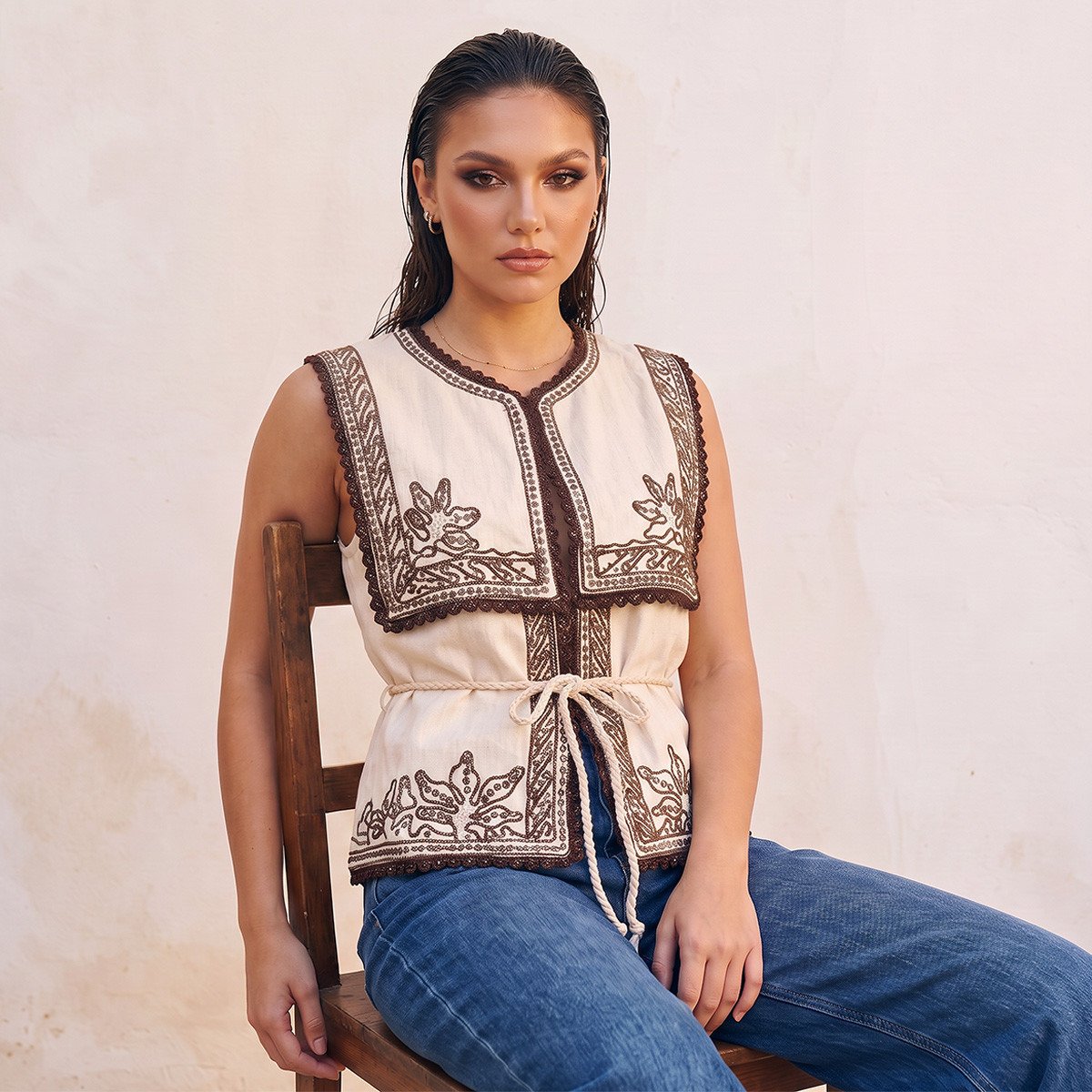 Splash Smart Sleeveless Waistcoat with Embroidery-women-winterwear-coatsandjackets-waistcoats-image-4