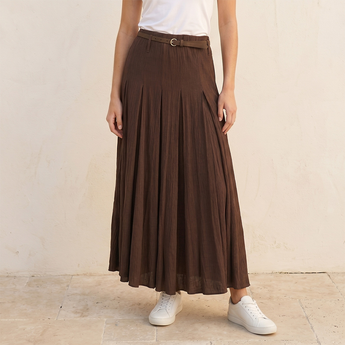Splash Smart Maxi Pleated Skirt with Belt-women-clothing-skirts-image-1