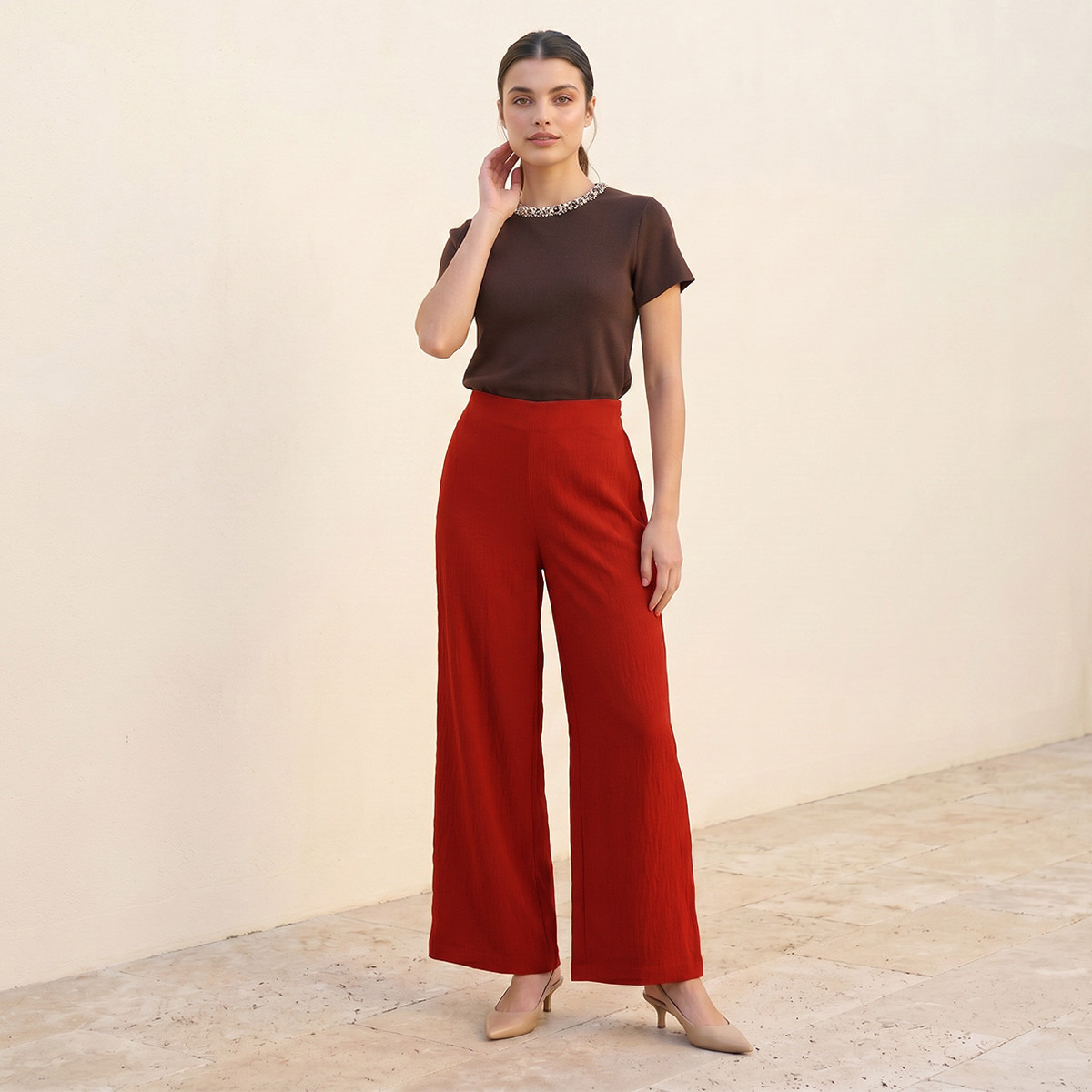 بنطلون واسع الساق بملمس بارز من سبلاش سمارت-women-clothing-trousers-image-3