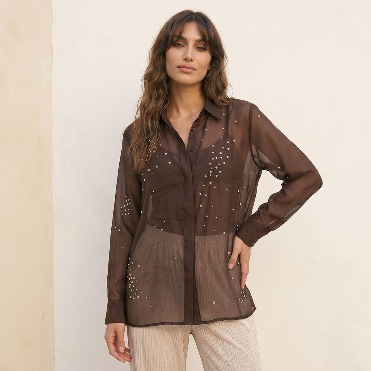 Splash Smart Crinkled Shirt with Rhinestone Embellishment-women-clothing-shirtsandblouses-shirts-image-1