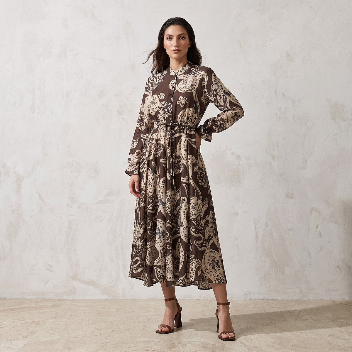 Splash Smart Paisley Print Midi Dress with Elasticated Waist-women-clothing-dresses-image-6