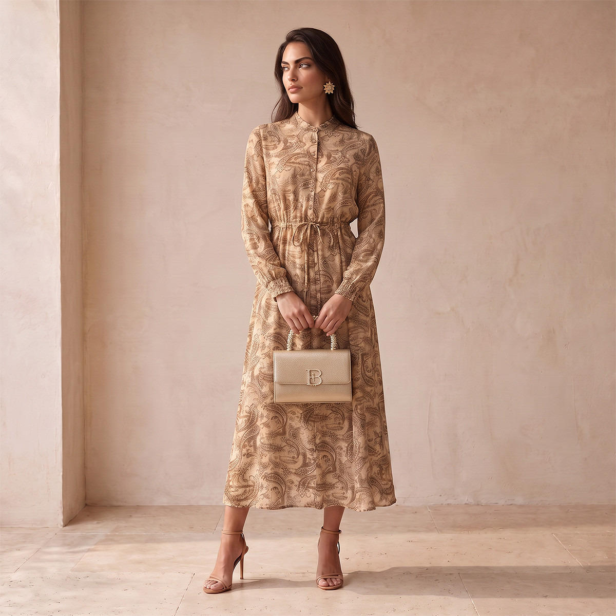 Splash Smart Paisley Print Midi Dress with Elasticated Waist-women-clothing-dresses-image-1