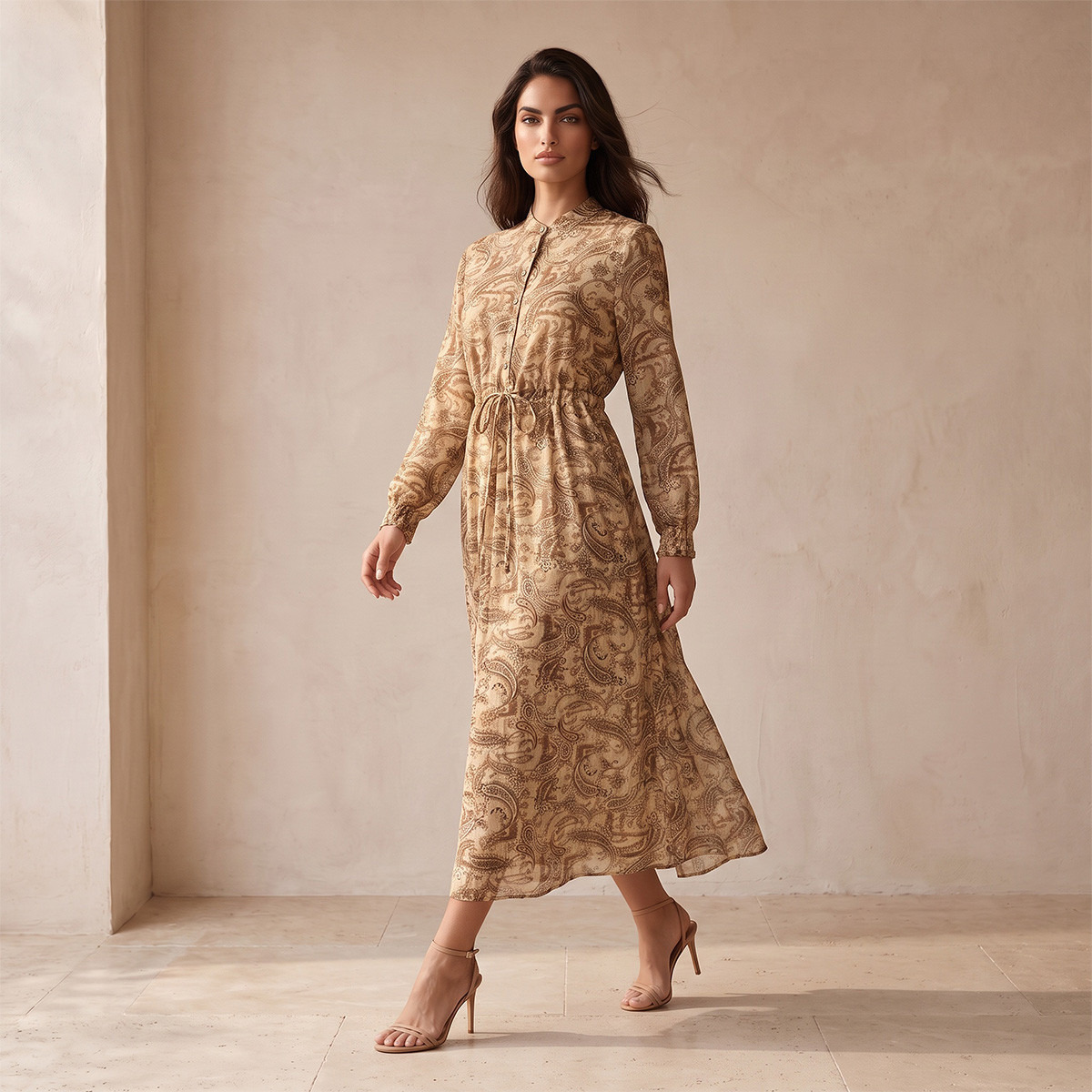 Splash Smart Paisley Print Midi Dress with Elasticated Waist-women-clothing-dresses-image-4