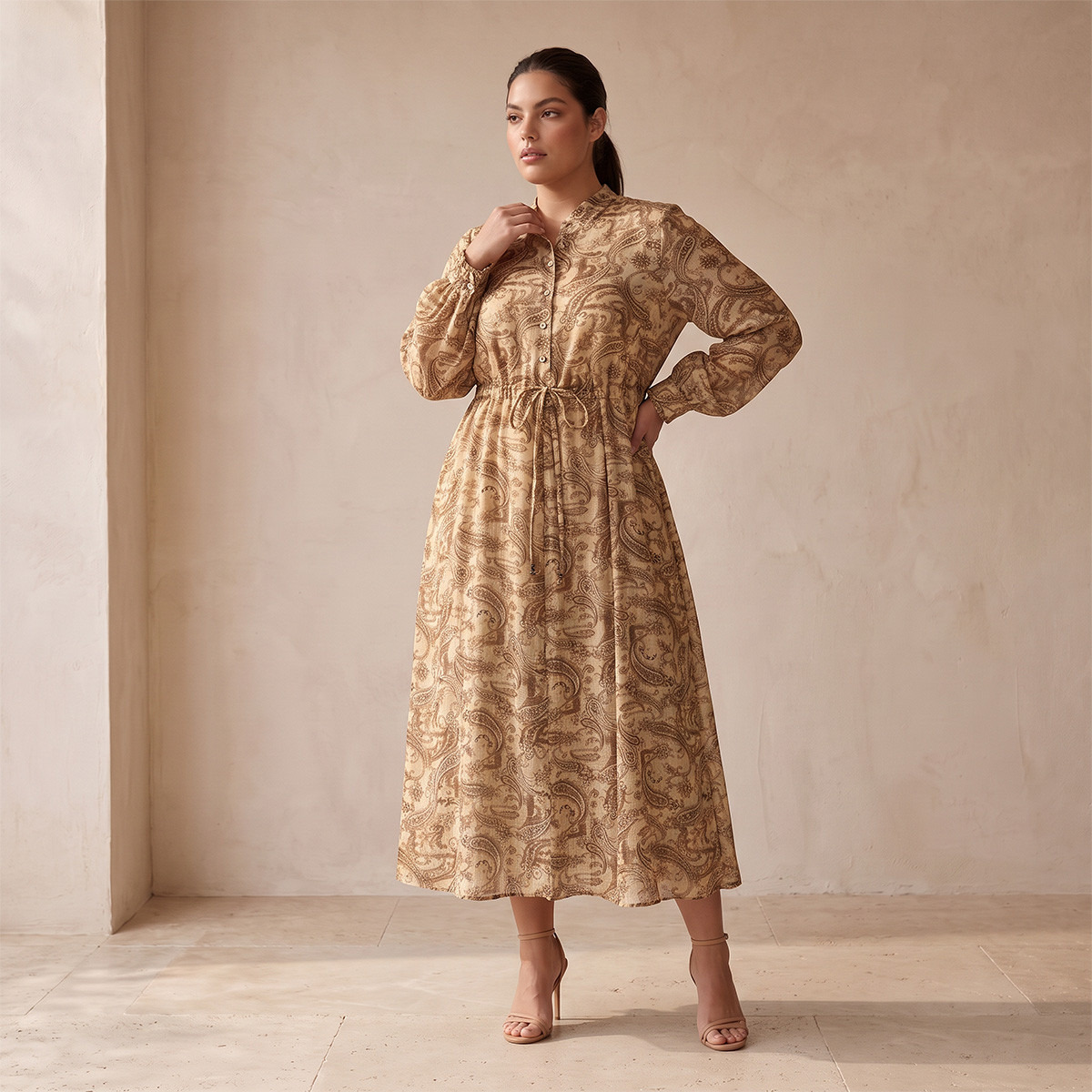 Splash Smart Paisley Print Midi Dress with Elasticated Waist-women-clothing-dresses-image-2