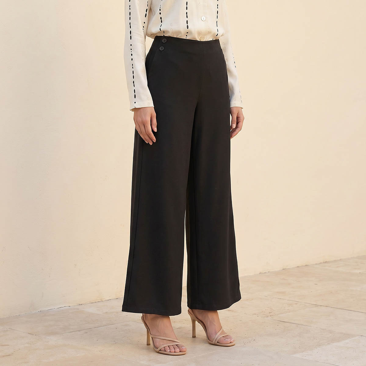 بنطلون بونتي واسع الساق طول كامل من سبلاش سمارت-women-clothing-trousers-image-1